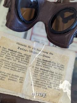 ORIGINAL WW2 German Soldier Troop Carl Zeiss Umbral Leather Goggles