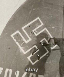 ORIGINAL- WW2 US ARMY SOLDIER POSES on DOWNED GERMAN HEINKEL He 111 BOMBER PHOTO