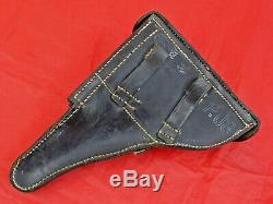 ORIGINAL WWII GERMAN LUGER P08 HARD SHELL HOLSTER P 08 P. 08 dated 1942 BLACK