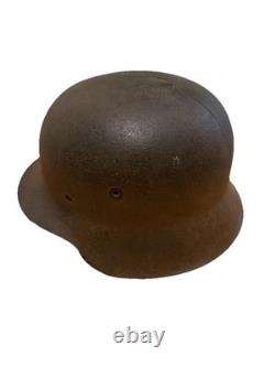 ORIGINAL Waffen-SS WW2 GERMAN M42 STEEL HELMET Normandy Barn Find Battle Damage