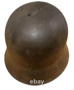 ORIGINAL Waffen-SS WW2 GERMAN M42 STEEL HELMET Normandy Barn Find Battle Damage