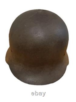 ORIGINAL Waffen-SS WW2 GERMAN M42 STEEL HELMET Normandy Barn Find Battle Damage