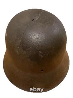 ORIGINAL Waffen-SS WW2 GERMAN M42 STEEL HELMET Normandy Barn Find Battle Damage