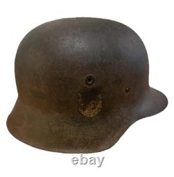 ORIGINAL Waffen-SS WW2 GERMAN M42 STEEL HELMET Normandy Barn Find Battle Damage