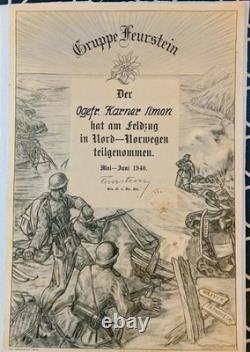 Original 1940 GRUPPE FEURSTEIN German Award Notice For OPERATION BÜFFEL NORWAY