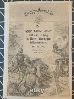 Original 1940 GRUPPE FEURSTEIN German Award Notice For OPERATION BÜFFEL NORWAY