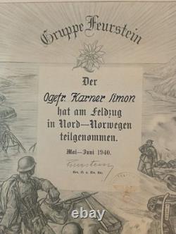 Original 1940 GRUPPE FEURSTEIN German Award Notice For OPERATION BÜFFEL NORWAY
