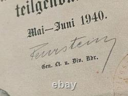 Original 1940 GRUPPE FEURSTEIN German Award Notice For OPERATION BÜFFEL NORWAY