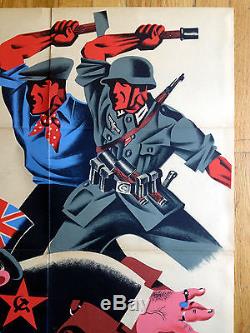 Original AVEC LOUVRIER SOLDAT POUR LE SOCIALISM German WWII Propaganda Poster