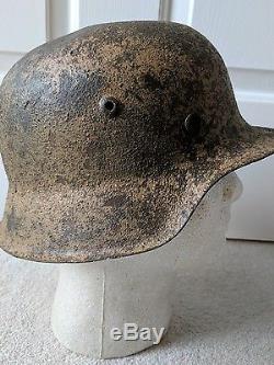 Original Battle Damage WW2 German M42 Tropical Camo Helmet