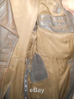 Original German WWII leather greatcoat, marked Tschache + Co. Dresden, size 42