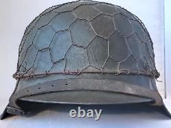 Original M42 German Helmet. Superb Restoration. Field Repaint With Chicken Wire