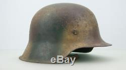 Original Nice Ww2 German M42 Normandy Multi Camo Helmet, Fully Complete