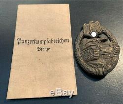 Original WW II German Army/Elite Troops Tank Battle Badge in Bronze 1940