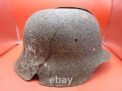Original WW2 German Army Helmet Shell Relic Blast Damage Winter Camo