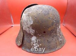 Original WW2 German Army Helmet Shell Relic Blast Damage Winter Camo