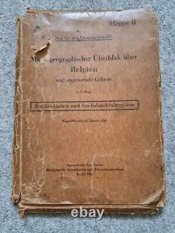 Original WW2 German Army M35 Black Leather Map Case & Maps Of Wales / Belgium