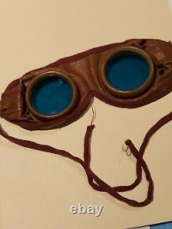 Original WW2 German Aviation BLUE Lens Leather Goggles. Scarce Item. Steampunk