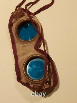 Original WW2 German Aviation BLUE Lens Leather Goggles. Scarce Item. Steampunk