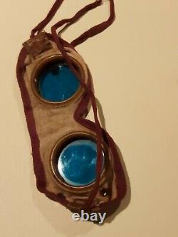 Original WW2 German Aviation BLUE Lens Leather Goggles. Scarce Item. Steampunk