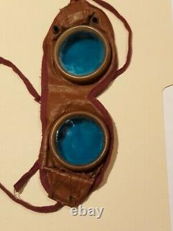 Original WW2 German Aviation BLUE Lens Leather Goggles. Scarce Item. Steampunk