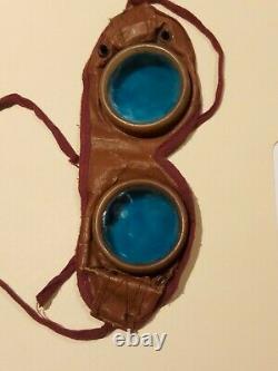 Original WW2 German Aviation BLUE Lens Leather Goggles. Scarce Item. Steampunk