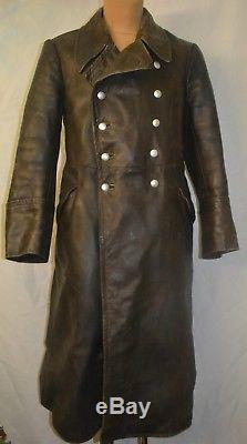 Original WW2 German Brown Leather Coat Officer Jacket Military Elite Overcoat