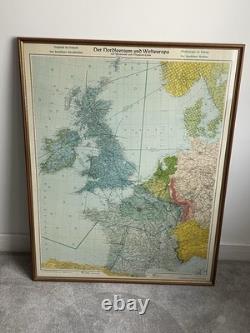 Original WW2 German Framed Map Britain, Occupied Europe, Maginot Line, Westwall