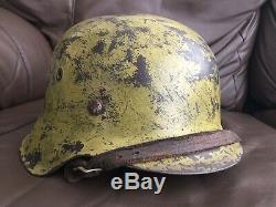 Original WW2 German Helmet Battle Damaged M42 SHELL Rest RESTORED To DAK IMO