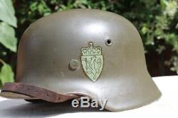 Original WW2 German Helmet M42 size 66, Norwegian Army decals Post War Norway