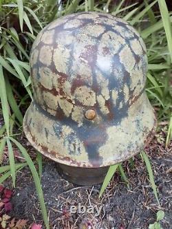 Original WW2 German Helmet M42 with Camo paint Chin strap, Liner Band