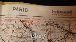 Original WW2 German Luftwaffe Pilots Waterproof Map of Paris / Reims LARGE
