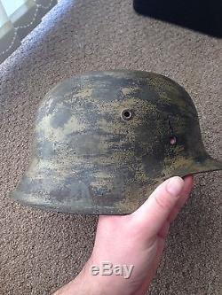Original WW2 German M42 Helmet With Camo Camouflage Paint Semi Relic