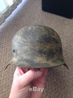 Original WW2 German M42 Helmet With Camo Camouflage Paint Semi Relic