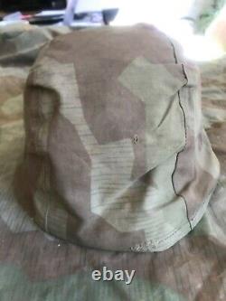 Original WW2 German splinter camo helmet cover Ardennes Battle of The Bulge