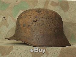 Original WW2 Relic German Steel Helmet M16 type (from Kurland) Battle Damage