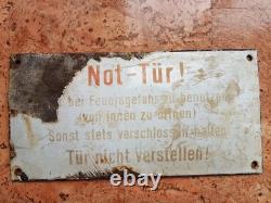 Original WW2 WWII German Enamel Sign Not-Tür Emergency Door Fire Exit Industrial