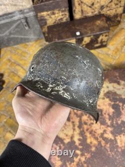 Original WWII German M40 Helmet Shell Winter Camo Right Side Decal Shield Relic