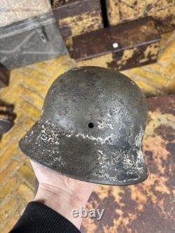 Original WWII German M40 Helmet Shell Winter Camo Right Side Decal Shield Relic