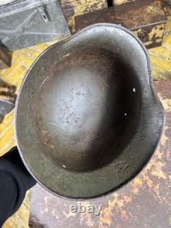 Original WWII German M40 Helmet Shell Winter Camo Right Side Decal Shield Relic