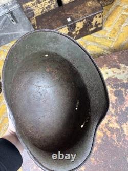 Original WWII German M40 Helmet Shell Winter Camo Right Side Decal Shield Relic