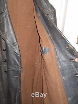 Original WWII German leather greatcoat, original detachable wool liner, size 44
