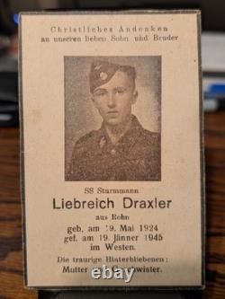 Original WWII WW2 German Waffen SS Death Card Young Austrian Liebrich Draxler