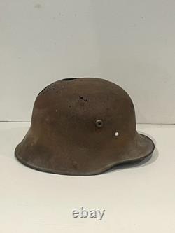 Original World War 1 German Steel Helmet in Relic condition repurposed in WW2