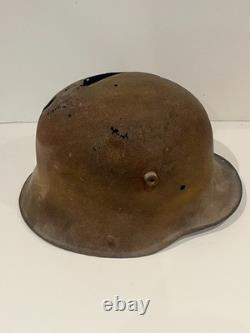 Original World War 1 German Steel Helmet in Relic condition repurposed in WW2