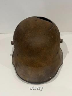 Original World War 1 German Steel Helmet in Relic condition repurposed in WW2