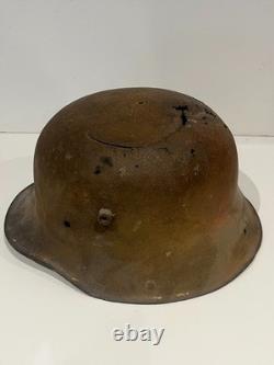 Original World War 1 German Steel Helmet in Relic condition repurposed in WW2
