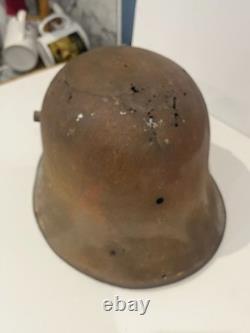 Original World War 1 German Steel Helmet in Relic condition repurposed in WW2