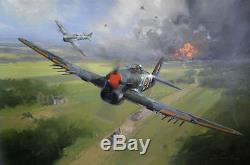 Original Ww2 Aviation Art Painting Raf Typhoons Vs German Panzers Falaise Gap