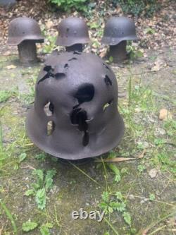 Original Ww2 German Bad Day M42 Helmet + Helmet Holder (gasmask Canister)